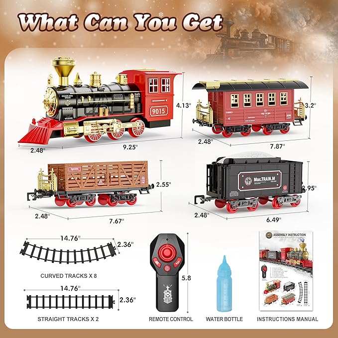 Hot Bee Train Set - Train Toys with Remote Control Trains for Boys with Smokes, Lights and Sound,Toy Train Set for Under Christmas Tree, Toddler Model Trains for 3 4 5 6 7 8+ Years Old Kids