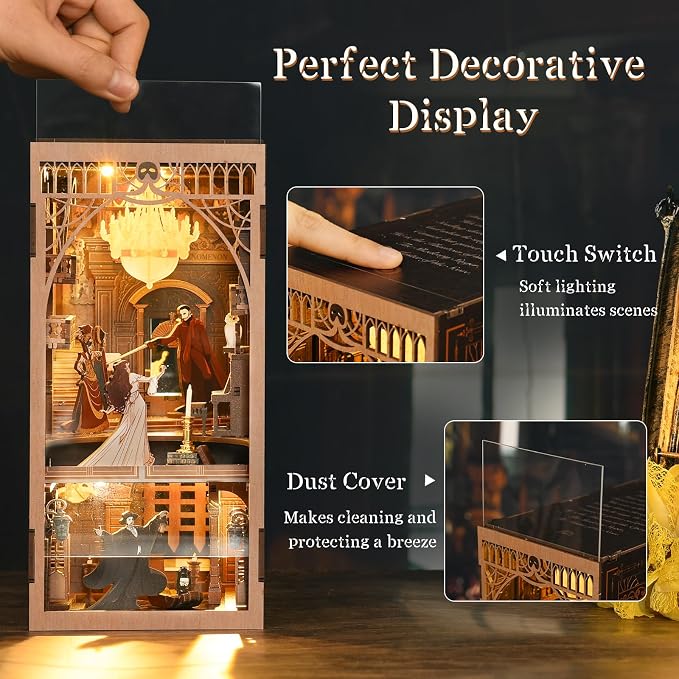 MiniCity DIY Book Nook Kit, Miniature Dollhouse Booknook Kit, 3D Wooden Puzzle Bookend Bookshelf Insert Decor with LED Light for Teens and Adults (Phantom of The Opera)