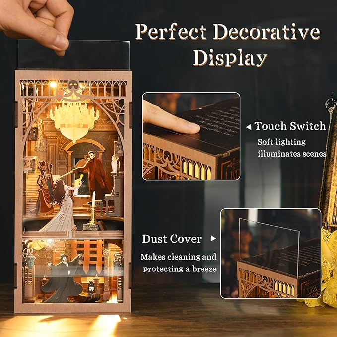 CCCDF Book Nook Kit, DIY Miniature Dollhouse Booknook Kit, 3D Wooden Puzzle Bookend Bookshelf Insert Decor with LED Light for Teens and Adults (Phantom of The Opera)