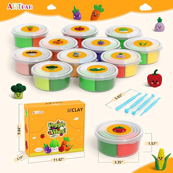 ARTPAR Air Dry Clay Kit for Kids - Vegetable Modeling Magic Clay Set, Soft & Non-Sticky with Tools & Tutorials, DIY Classroom Art Activities,School Crafts & Party Favors Birthday Festive Gifts