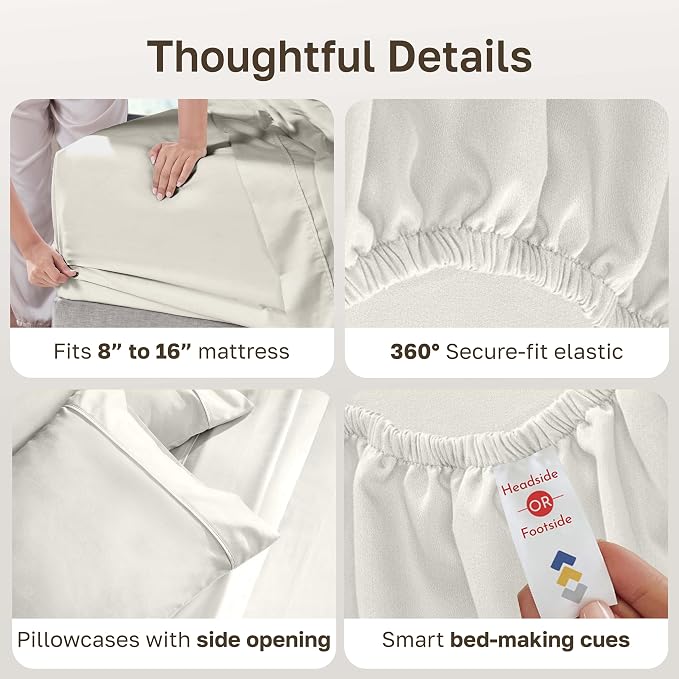 California Design Den Soft 100% Cotton Queen Sheet Set, 400 Thread Count Good Housekeeping Award Winner, Silky Sateen Weave with Deep Pockets, Long Staple Cotton Bed Sheet Set - Ivory (Pale Tone)