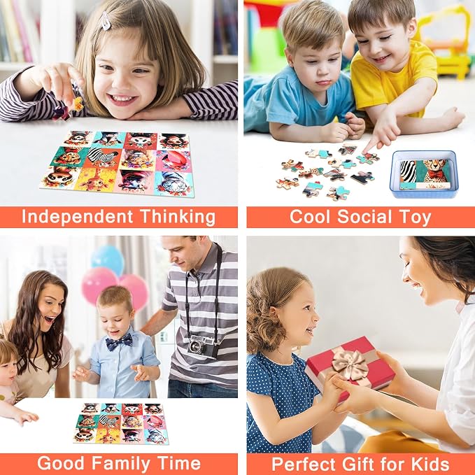 MZZOTOY Beautiful Wild Animals Puzzles for Kids Ages 4-8, 100 Pieces Jigsaw Puzzles for Kids Ages 3-5 Puzzle for Girls and Boys Learning Educational Puzzles Toys in a Metal Box
