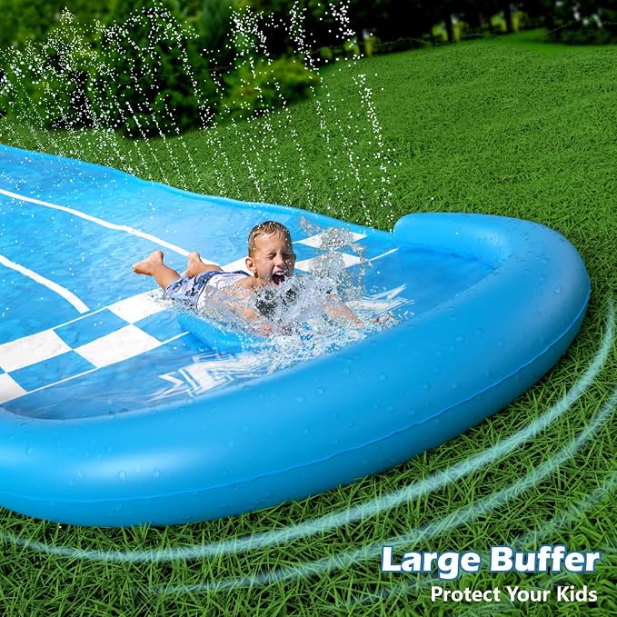 Jasonwell Slip and Water Slide - 20Ft Heavy Duty Lawn Slip Waterslide for Kids Adults with Splash Sprinkler N 3 Bodyboards Backyard Summer Outside Outdoor Water Play Toys (Race-3Lanes)