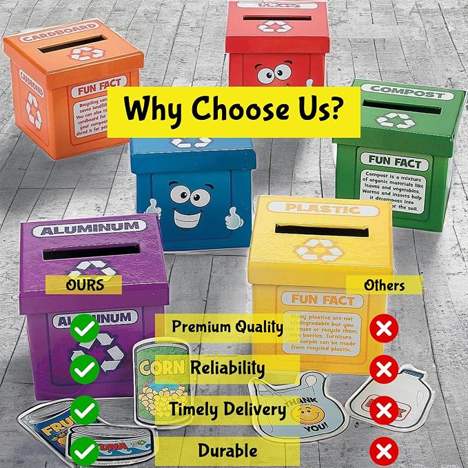 Fun Express Sorting Toys for Toddlers 1-3 - Color Sorting Educational Recycling Game with 54 Pieces | STEM Learning Activities for Preschool Science & Earth Day Projects | Eco-Friendly Teaching Kit