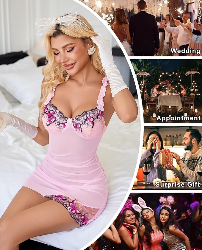 Avidlove Lingerie for Women Mesh Babydoll Lingeries Lace Chemise Floral Sleepwear Dress Sheer Exotic Boudoir Outfit S-XXL