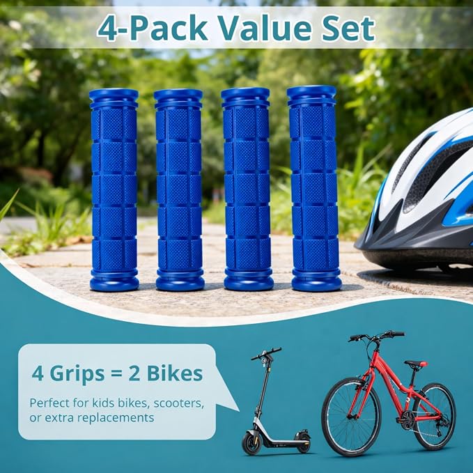 CHUNZEXI 4 PCS Bike Handlebar Grips, Rubber Bicycle Bar Grips Replacement, Non-Slip Handle Grips for Kids Bikes, Scooters, BMX, Mountain & Cruiser Bikes
