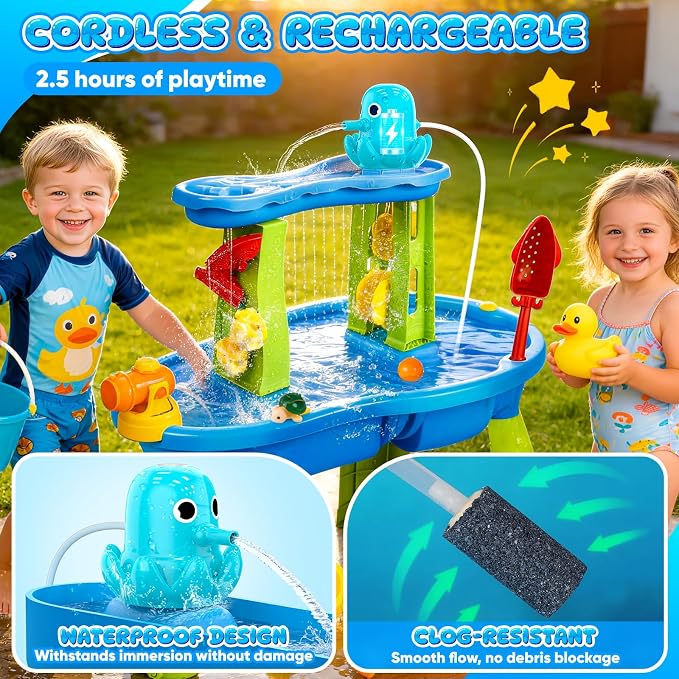 Water Table Pump, Magnetic No-Drill Rechargeable Battery Powered Continuous Flow Water Pump, Fits Water Tables & Step 2, Cordless Pump Toys, Outdoor Water Play Accessories for Kids & Toddlers, Green