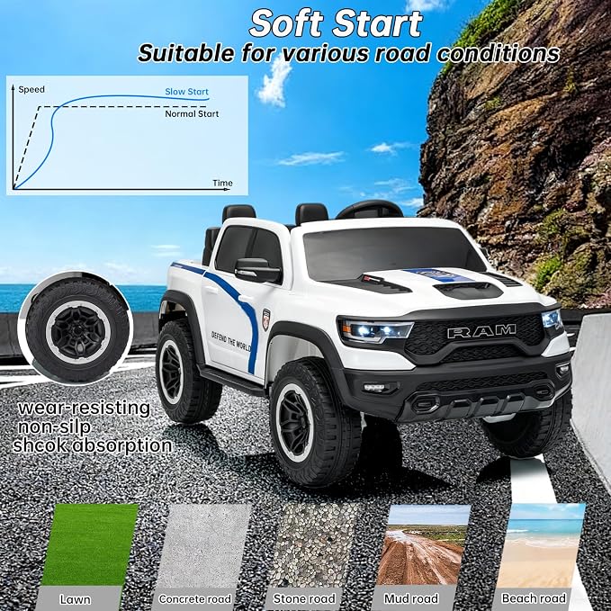 FINITO 4WD Kids 24V 4x4 Kids Ride On 2 Seater Police Truck, Remote Control Ride On Toy Car, Kids' Electric Ride On Truck, Kids' Side by Side Truck for Children Ages 3+, Powered Cars for Kids