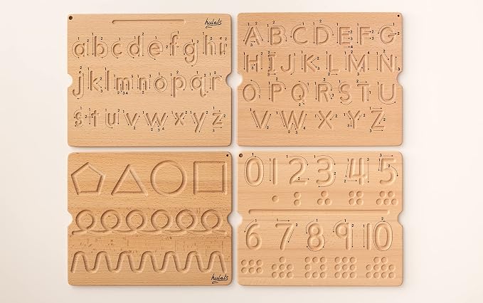 Hulats Learn to Write - Number & Letter Tracing Boards with Direction Arrows - Wooden Alphabet Learning Montessori Toys 4+ Year Old Toddler Writing Tools Beginner Preschool Classroom Must Haves