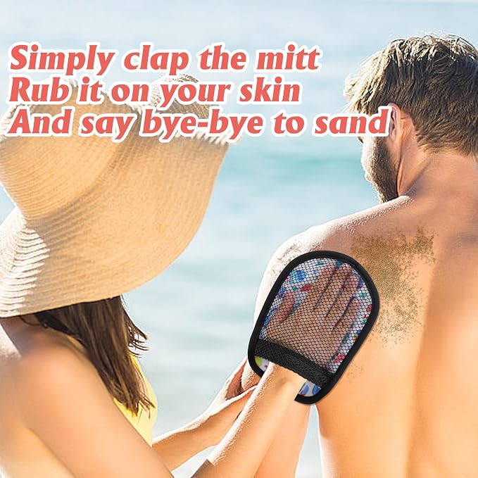 codree 2 Pcs Sand Wipe Off Mitts, Beach Theme Sand Remover for Beach, Beach Sand Remover Cleaner Mitts Bag, Beaches Travel Mitt for Outdoor Activities Volleyball Sandboxes