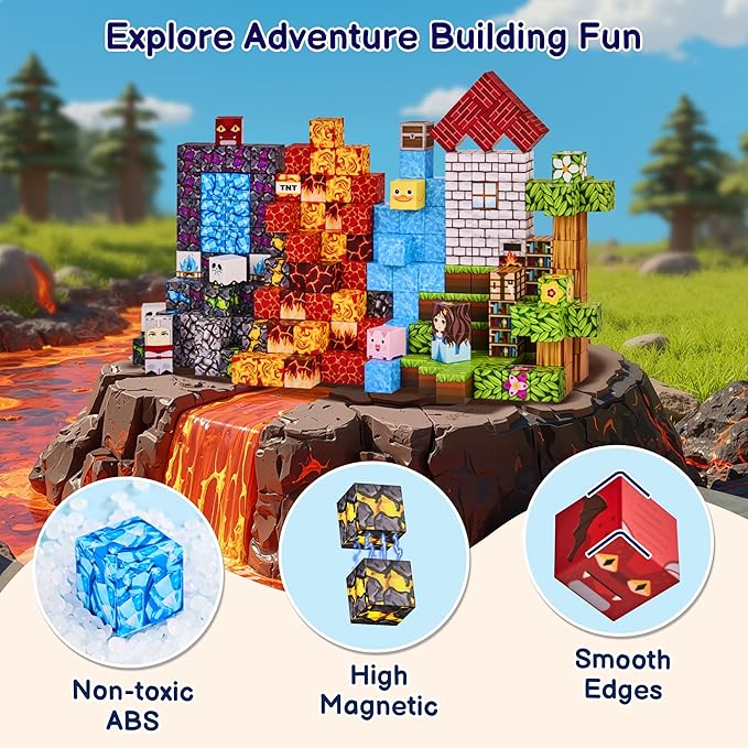 200PCS Magnetic Blocks, Magnetic Building Blocks Cubes Tiles, STEM Educational Stacking Magnets School Game Toys for Kid Ages 3 4 5 6 7 8 9 10 11 Birthday Party Supplies Gifts for Boys and Girls