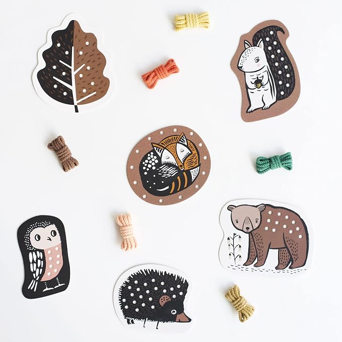 Wee Gallery Woodland Lacing Cards for Kids Ages 3-5 – Educational Sewing for Kids, Travel Activity Game, Fine Motor Skills Montessori-Inspired Toddler Lacing Toy Cards