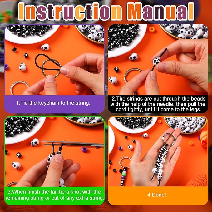 Landical 564 Pcs DIY Bead Keychain Kit Key Chain Making Craft Adjustable Letter Beads String Mama Gift Alphabet Bead Jewelry Key Ring Backpack Accessories for Party Favor(Halloween,Stylish Color)