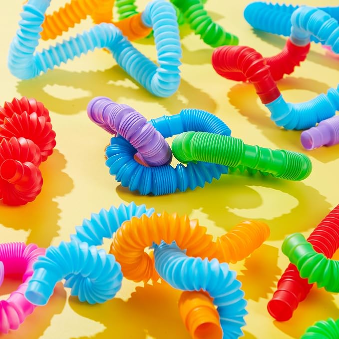 JOYIN 18 Pack Pop Tubes, Sensory Toys (Small) Fidget Toys Party Favors - 9 Colors, Creativity Learning & Fun for Kids - Perfect for Prizes Goodie Bags, Classroom School Reward