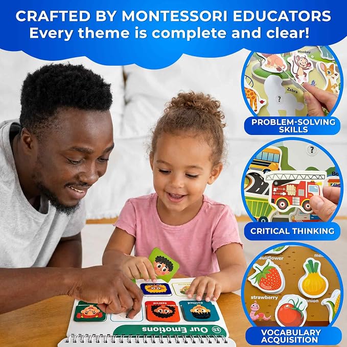 QUOKKA Montessori Busy Book for Toddlers 3-5 - My Preschool Learning Activities for Kids Ages 2-4 - Homeschool Educational Toys for Kids - Velcro Toddler Busy Book for 1+ Year Old
