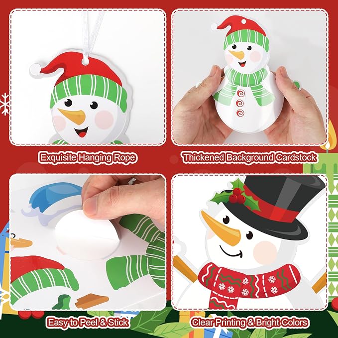 PAIVSUN 24Pcs Christmas Craft Kits, DIY Snowman Stickers Cutouts Ornaments Kit, Make Your Own Christmas Craft for Xmas Tree Decorations Winter Party Handcraft Supplies