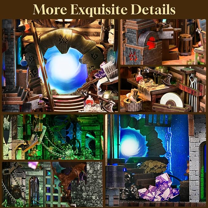 CCCDF DIY Book Nook Kit, DIY Miniature Dollhouse Booknook Kit, 3D Wooden Puzzle Bookend Bookshelf Insert Decor with LED Light for Teens and Adults (Blade and Magic)