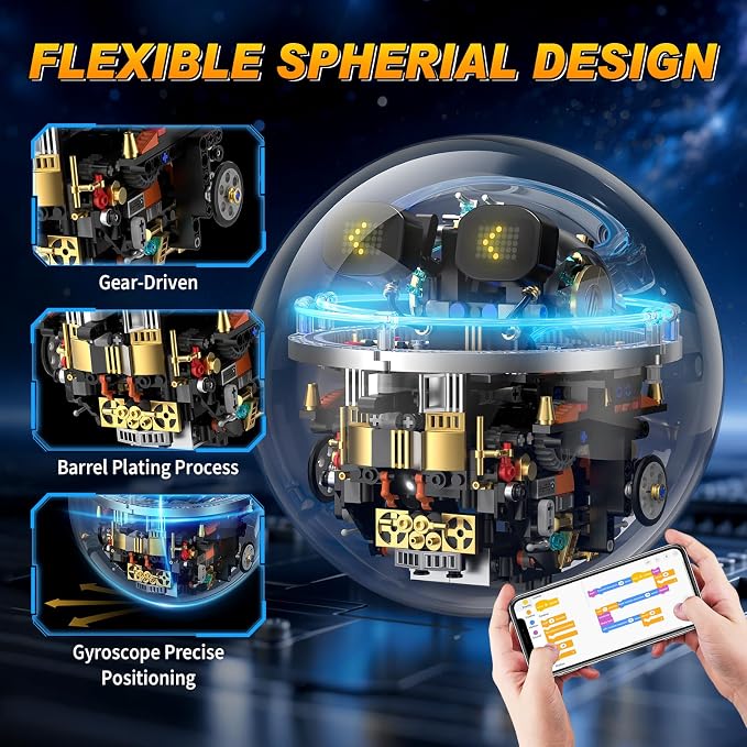 STEM Robot Building Kit, 804PCS APP & Remote Control Spherical Robotic Toys for Kids Age 8-14+ with Expressions & Lights, Rolling Technic Coding Robotics Kit Educational Gift for Boys Girls