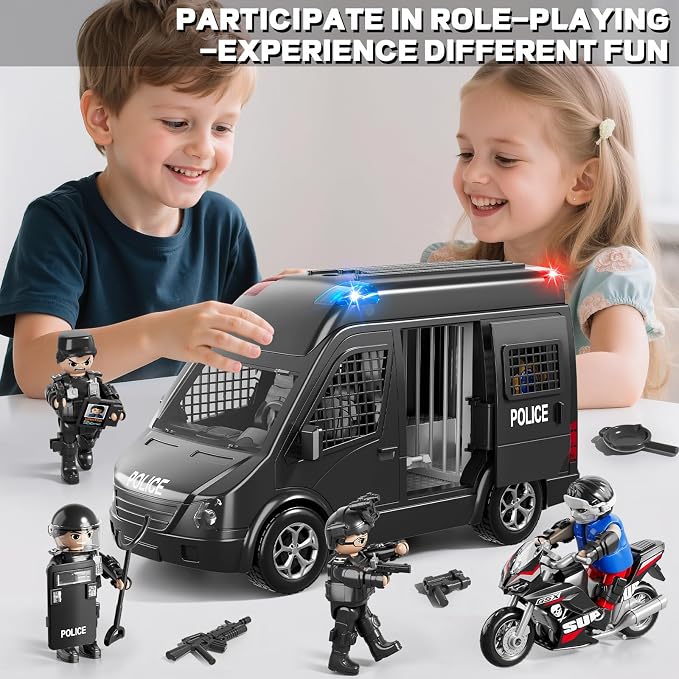 Police Car Toy Truck for Kids 3 4 5-8, Large Toy Cars with Lights & Sounds, Emergency Vehicle Toddler Toys, Law Enforcement Role Playset, Play & Learn Toddler Toys Ages 3 4 5 6 7 8 9 10 11 12