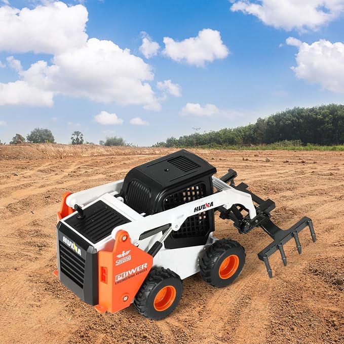 Grab Bucket Truck Toys, All-Metal Die-Cast Construction Claw Crane with Arm & Opening Bucket, 1:50 Scale Mini Excavator Model Collector's Desk Decor Gift for Kids & Adults- White