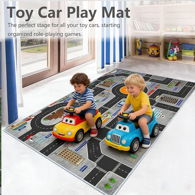 Kids Rug Play Mat Great for Playing with Cars and Toys,Educational Kid Road and Traffic City Life Carpet,Children Baby Fun Throw Rug for Bedroom Play Room,31X47Inch/80X120CM