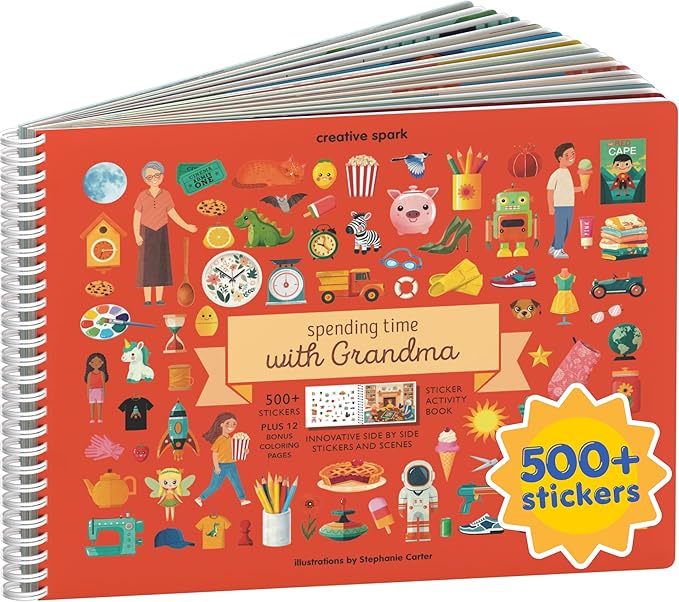 Spending Time with Grandma 500+ Kids Sticker Book by Cupkin Fun Toddler Travel Activity Coloring and Sticker Book, Road Trip Essentials, 12 Coloring Pages & Scenes for Ages 2–8 Years