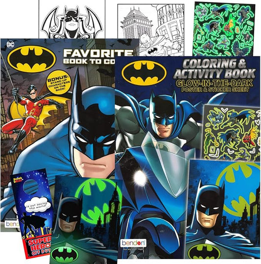 Batman Coloring Set with Glow in the Dark Posters, Stickers - Batman Activity Book Bundle for Boys 2 Coloring Books | Superhero Coloring for Kids