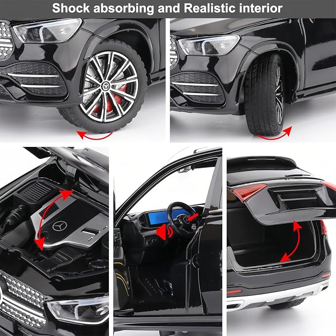 WAKAKAC Compatible for 1/24 Alloy Die-cast GLE 350 Toy Car with Sound and Light Pull Back Collection Model Car for Kids Gift (Black)