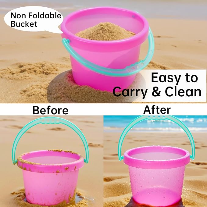LotFancy 10PCS Sand Toys for Toddlers 1-3 3-5, Pink Beach Toys Set for Girls 18M+, Translucent Sand Castle Molds, Bucket, Sifter, Shovels & Watering Can, Durable Sandbox Toys for Kids