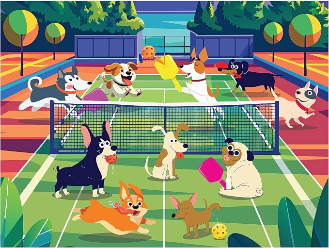 RoseArt Pickleball Pups 300 Piece Jigsaw Puzzle – Made in USA, 18" x 24" Fun Dog-Themed Puzzle for Kids & Adults