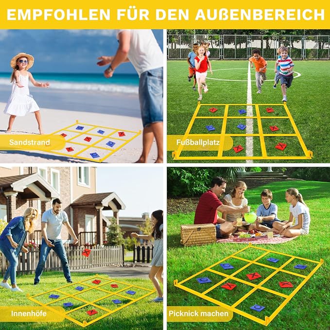 Giant Tic Tac Toe Outdoor Games for Kids Adults Family, Portable Tic Tac Toe Bean Bag Toss with 10pcs Bean Bag, Large Outdoor Lawn Backyard Games Carnival Field Day Game