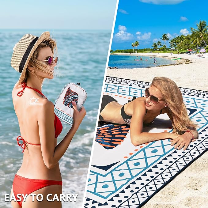 HIHOHO Beach Blanket Waterproof Sandproof Extra Large Beach Mat 79" X 83"/120"x108"for 1-8 Adults Quick Drying Durable Outdoor Picnic Mat for Beach Travel Camping Hiking