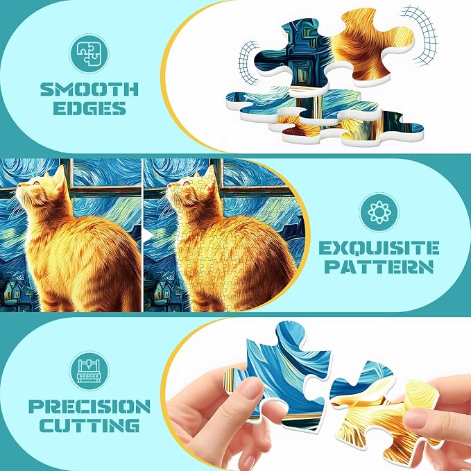 EIYRURU 500 Piece Jigsaw Puzzle for Adults –Van Gogh Starry Night Cat Jigsaw Puzzles 500 Pieces, Sunflower Artwork Puzzles for Adults 500 Pieces, Challenging Perfect for Game Nights, 20.5 X 15 in
