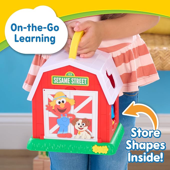 Sesame Street Elmo's Learn & Sort Barn with Music and Sounds, 6-Pieces, Teaches Toddlers Shapes, Sounds, and Problem-Solving Skills, Toy for Girls, Boys, Kids, Ages 2 and Up by Just Play
