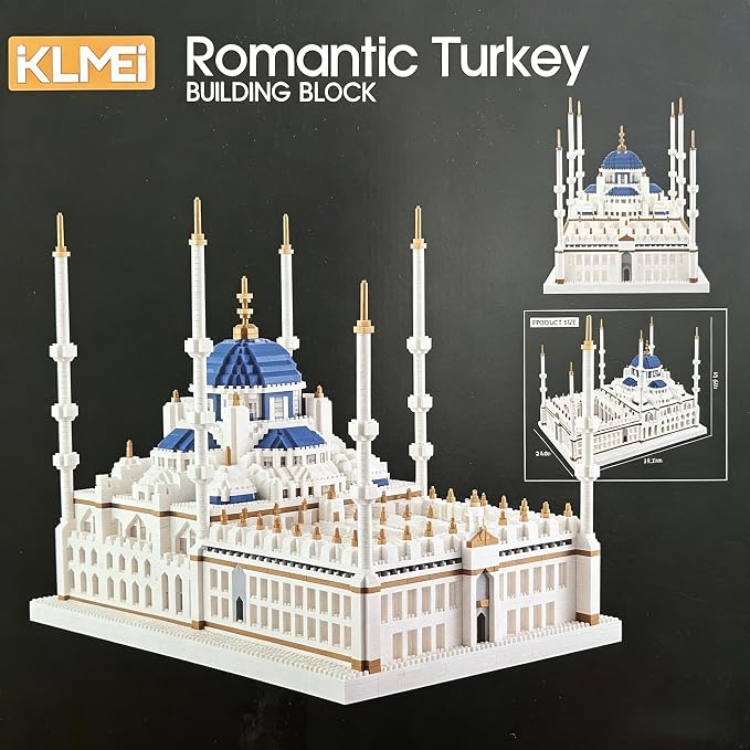 KLMEi Micro Building Blocks Set 6850 Pcs Blue Mosque Miniature World Landmark Architectural Construction Model for Adult and Children Age of 14+