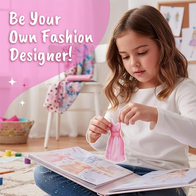 BSCOOL Fashion Studio Dress Up, Drawing, Coloring. Little Designer Creativity Book for Kids 4 and Up with Stickers, Stencils, Textures - Creative Fashion Design Sketchbook for Girls.