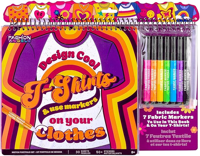 Fashion Angels T-Shirt Design Sketch Portfolio, Includes Stencils, Sketch Pages & Fabric Markers, DIY Fashion Design Kit for Kids & Teens