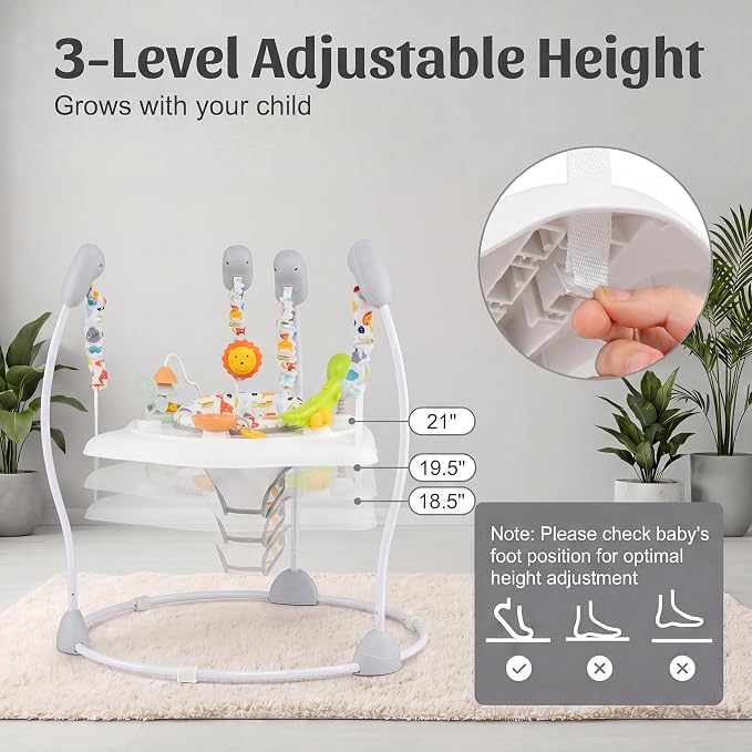 HONEY JOY Baby Bouncer Activity Center, Infant Jumper and Table w/ 360° Rotary Seat, 3 Adjustable Heights, Music, Sounds & Developmental Toys, Activity Center for Babies (White)
