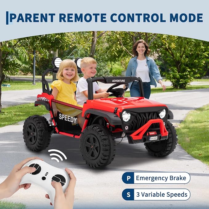 24V 2-Seater Ride on UTV Truck with Remote Control – 4WD Electric Vehicle Designed for Big Kids, Featuring Spring Suspension, Front and Behind LED Lights, Dual Storage Compartments, 3 Speed Settings,