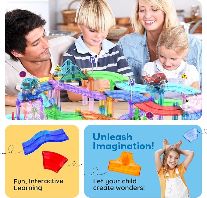 12pcs Race Track Add-On Magnetic Railway 5Styles Building Block Set Magnet Tiles Construction Toy STEM Learning Early Education Toys Blocks Child Brain Development for Kids Age 3+ PTR12