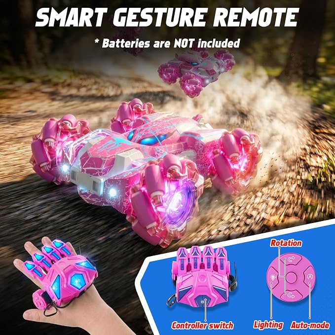 Spider Toys for Girls 4 5 6 7 8 9 10 11 12, Gesture Sensing Remote Control Car, Double Sided RC Cars with Full-Body Light, 2.4GHz Hand Controlled Rechargeable RC Stunt Car