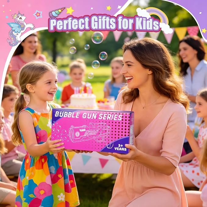 Rechargeable Unicorn Bubble Gun, Unicorn Toys for Girls Age 4-6, Outdoor Toys Bubble Machine, 3 4 5 6 7 8 9 10 11 12 Year Old Girl Gifts, Easter, Birthday, Summer, Wedding, Party Favors, Halloween