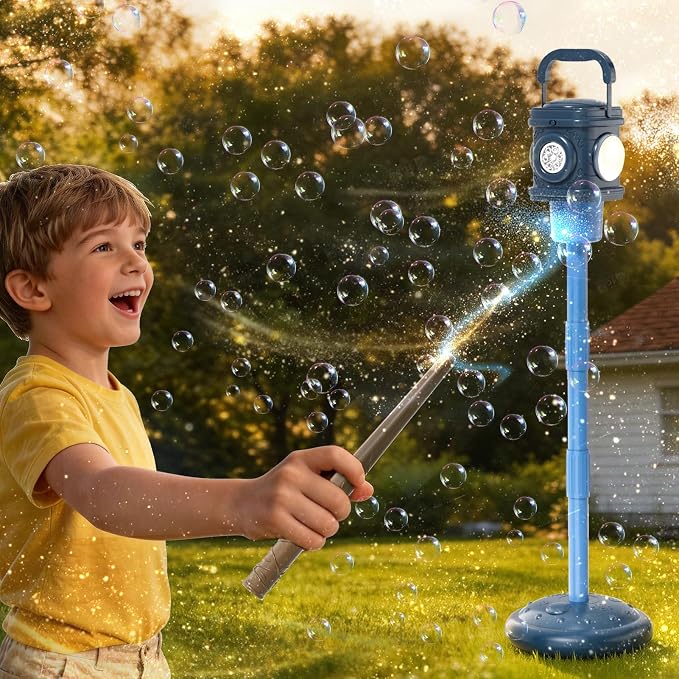 Automatic Bubble Machine for Kids & Toddlers 1-3, Remote Control LED Street lamp Bubble Toy for Indoor House Outdoor Play, Summer Water Toys for Toddler Baby Boy Girl Birthday Party Gifts