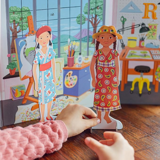 eeBoo Musician and Artist Paper Dolls Set - Reusable Dress-Up Play with Stand-Up Scene, Travel-Friendly Screen-Free Fun for Kids Ages 5 and up
