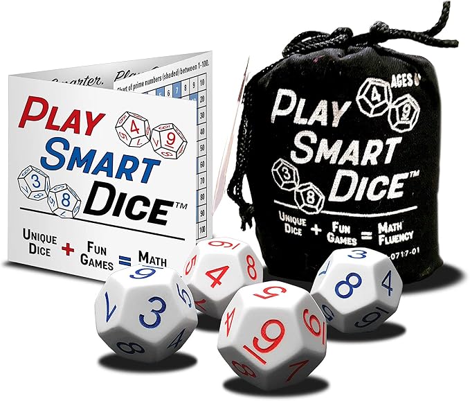 PlaySmart Dice: Uniquely Numbered Dice System with 5 Fun Math Games that Helps Kids Master Addition and Multiplication Skills