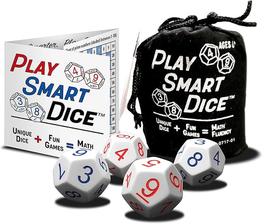 PlaySmart Dice: Uniquely Numbered Dice System with 5 Fun Math Games that Helps Kids Master Addition and Multiplication Skills