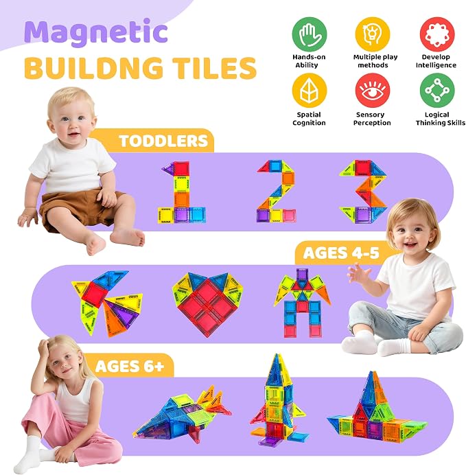 mini Magnetic Tiles,70pcs Travel Magnetic Tiles Set with Iron Box,Portable Magnetic Building Blocks for Kids Ages 3-8,STEM Montessori Educational Toys Gift for Boys & Girls