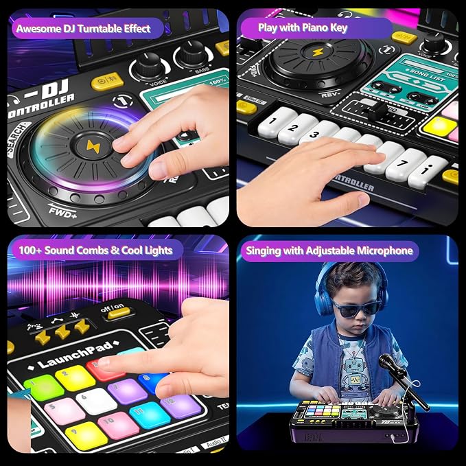 Tsomtto Kids DJ Mixer Controller Table Musical Toy for Kids, Birthday Gift Toys for 4 5 6 7 Year Old Boy Girl