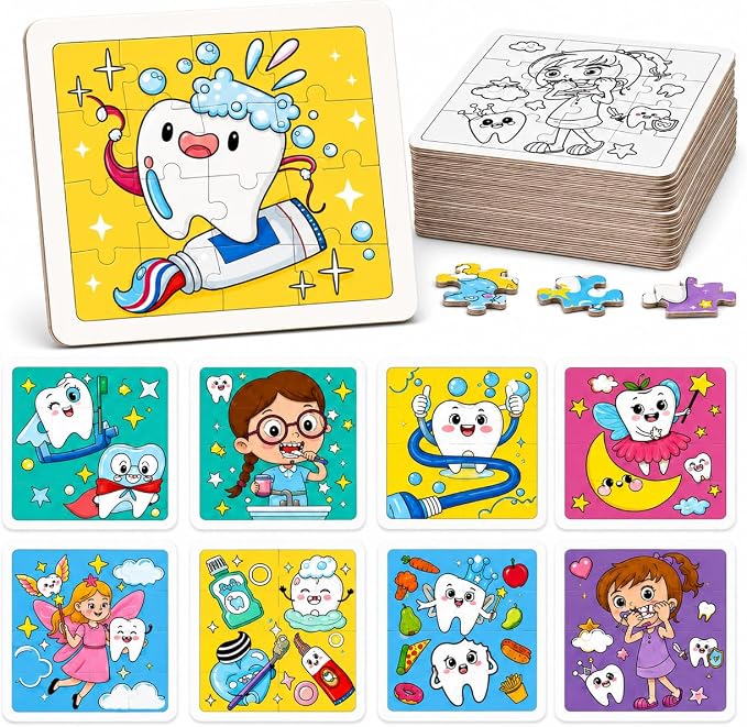 Cinrobiye 24 Pack Tooth Fairy Coloring Puzzle Set, DIY Lost Tooth Activity Gift Set for Party Favors, Classroom Rewards, Dental Celebration and School Events