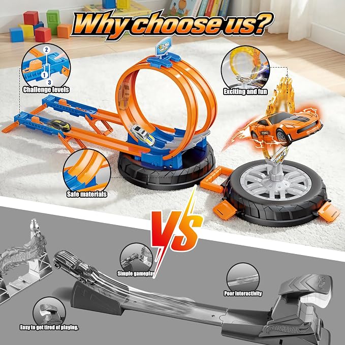 Topfresh 2026 Race Car Track Set Toy for Kids, Stunt Racing Playset with 360°Loop Car Track with Four 1:64 Scale Vehicles Gift Toys for Boys Girls Ages 3 4 5 6 7 8 (Upgrade)